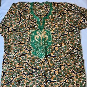 Caftan Mumu African Batik‎ Wax Print Pockets Boho Hippie Ethnic Hitangent